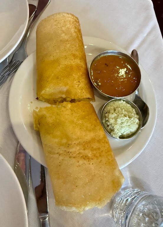 Malabar Indian Restaurant masala dosa with chutney and sambar