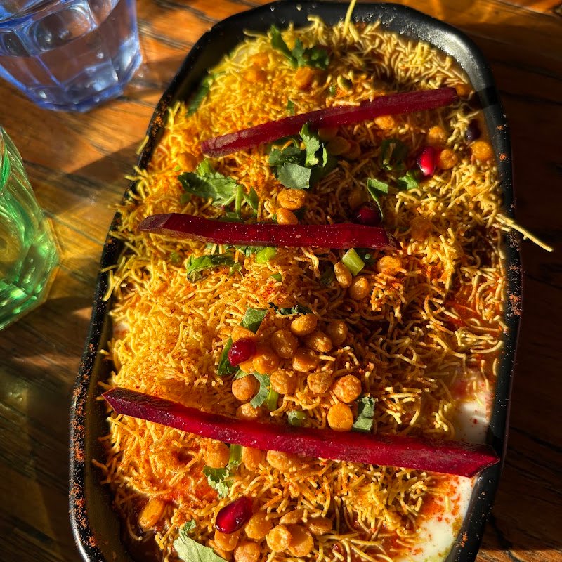 Chatkazz Harris Park chaat plate with sev, chickpeas, pomegranate and beetroot