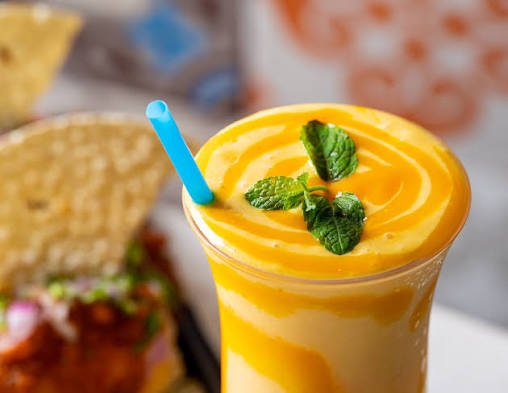 Chatkazz Harris Park mango lassi with mint garnish