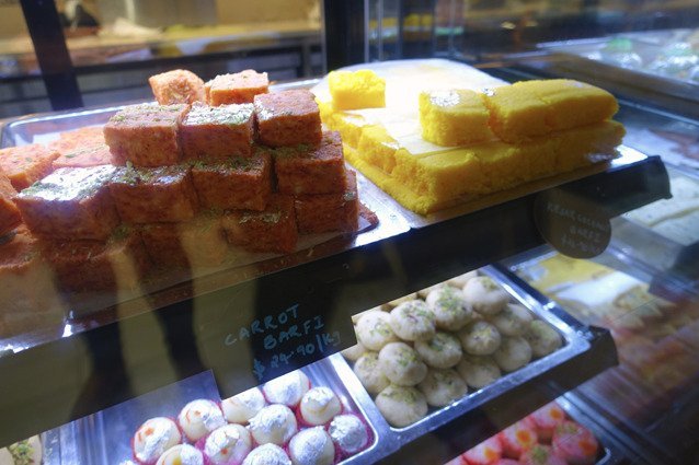 Chatkazz Sweets and Namkeen Harris Park carrot barfi and laddoo counter
