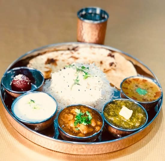 Khalsa Foods Seven Hills Punjabi thali on copper plate