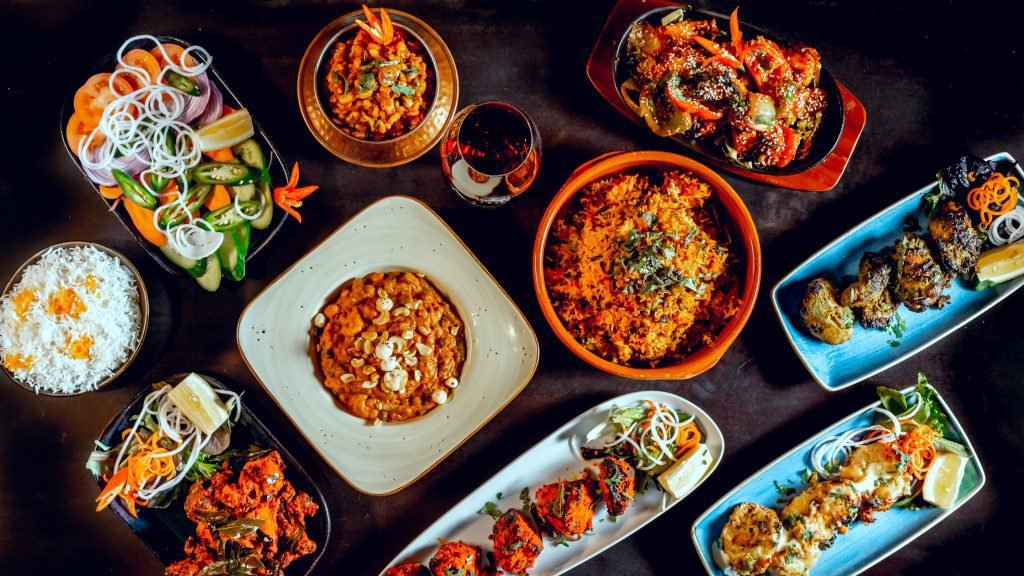 The Grand Palace Sydney CBD lunch special set menu spread with curries, biryani, rice and tandoori dishes