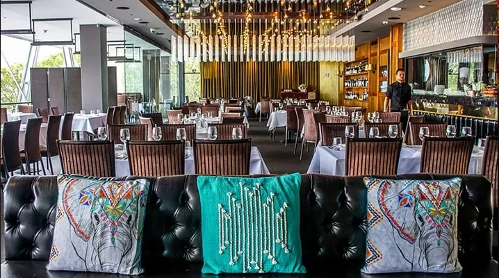 Manjits Wharf Darling Harbour spacious waterfront dining room with booth seating