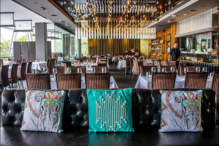 Manjits Wharf Darling Harbour spacious waterfront dining room with booth seating