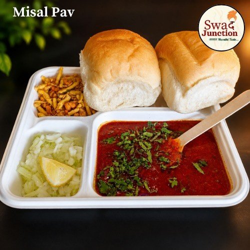 Misal Pav tray at Swad Junction Blacktown with farsan, onion, lemon and pav