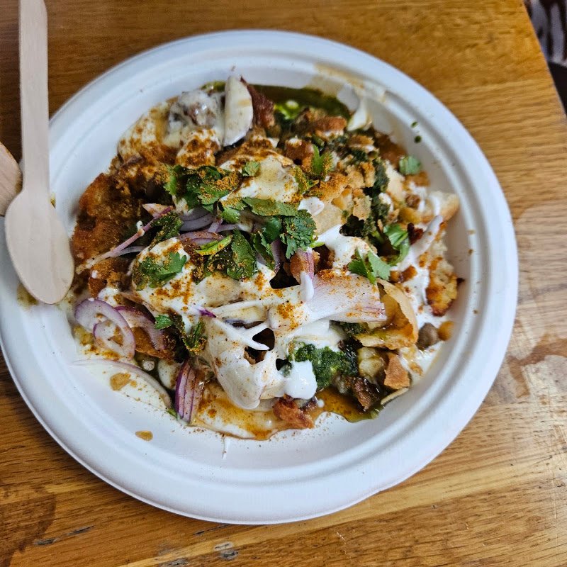 ChauPal Harris Park papdi chaat topped with yoghurt onion coriander and chutney