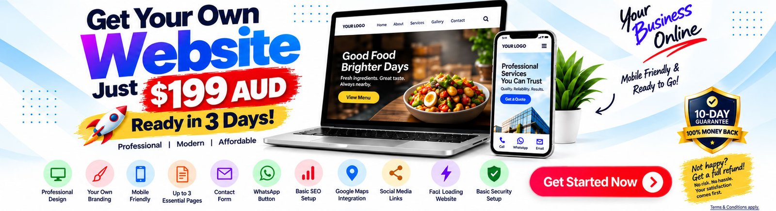 Get your own professional website for just $199 AUD